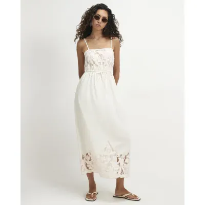 Cream Cotton Cutwork Lace Midi Dress