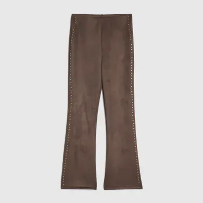 Girls Brown Faux Suede Stud Flare Trousers