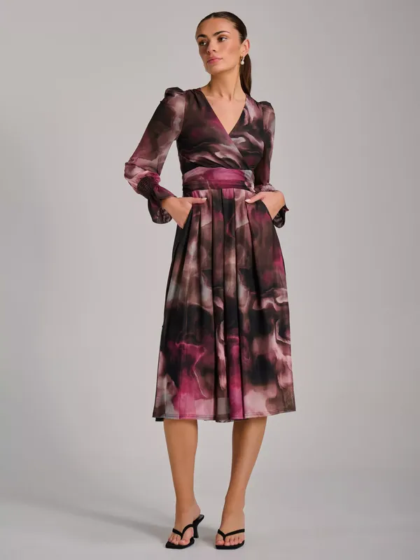 Jolie Moi Printed Mesh Midi Dress