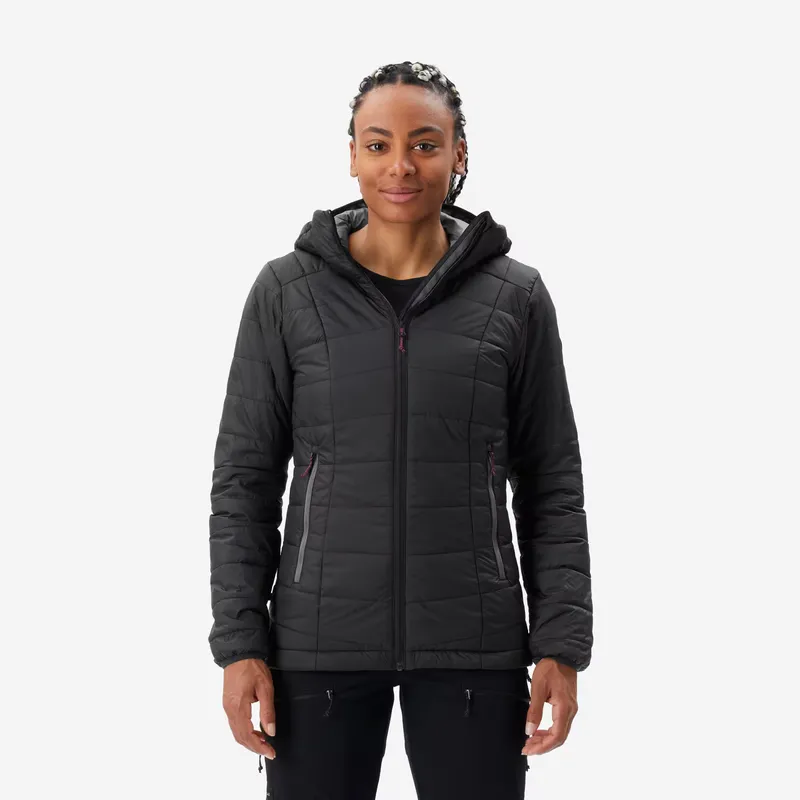 FORCLAZ Women’s synthetic trekking padded jacket with hood, MT100 - Black