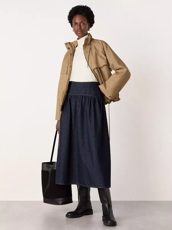 Whistles Waisted Denim Midi Skirt, Indigo