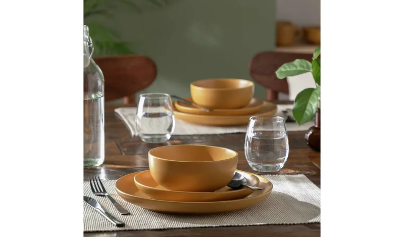 Habitat Matte Glaze 12 Piece Stoneware Dinner Set - Mustard
