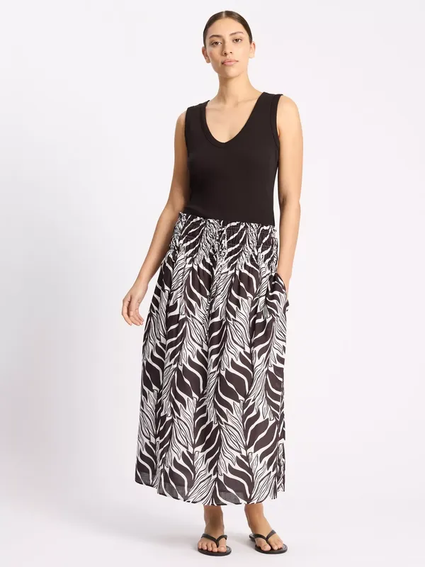Albaray Palm Print Maxi Skirt, Coffee/Multi