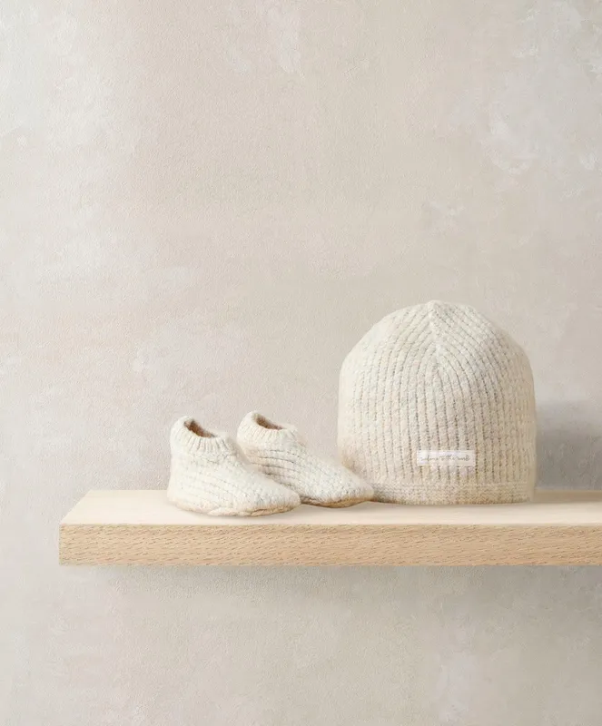 Mamas & Papas Waffle Knit Hat & Booties Set (2 Pieces) - Oatmeal