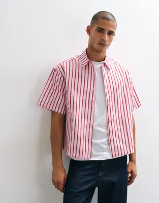 boxy oversized stripe shirt in pink
