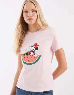 Disney relaxed baby tee with Minnie watermelon puff print in pink