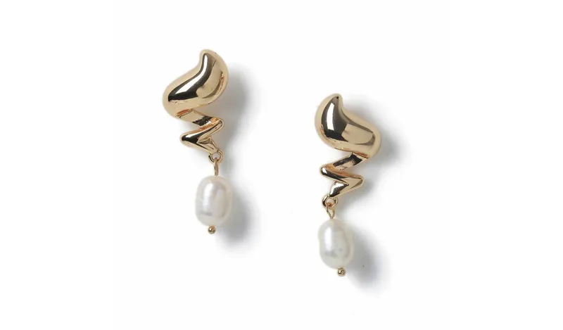 Freedom Gold Tone Squiggle Pearl Drop Earrings