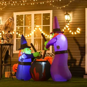 HOMCOM 1.8m Inflatable Halloween Decoration Witches Cauldron Light Airblown - Blue and purple