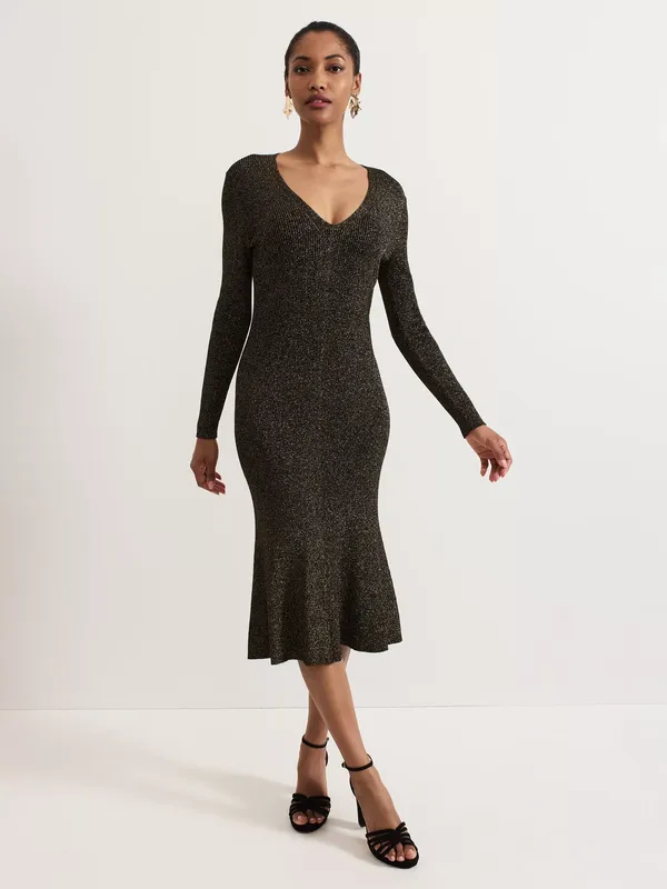 Phase Eight Tillie Metallic Thread Dress, Gold