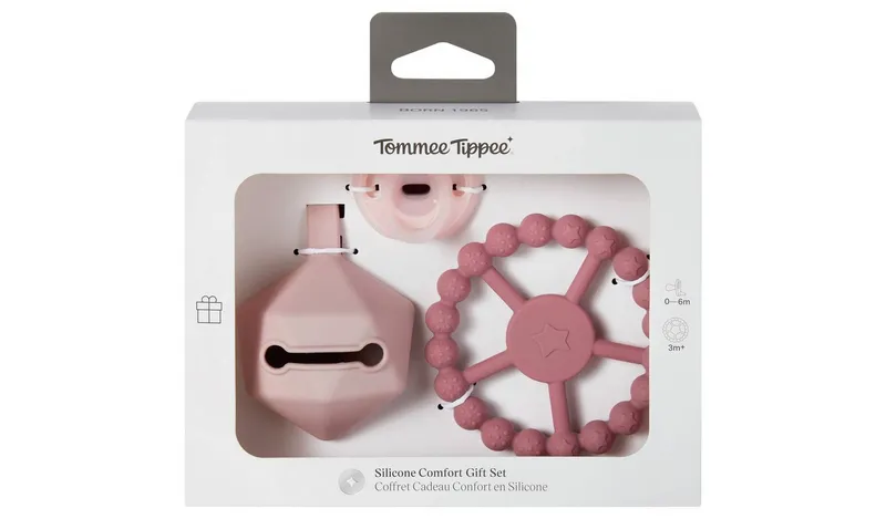 Tommee Tippee Silicone Dummy and Comfort Gift Set – Pink