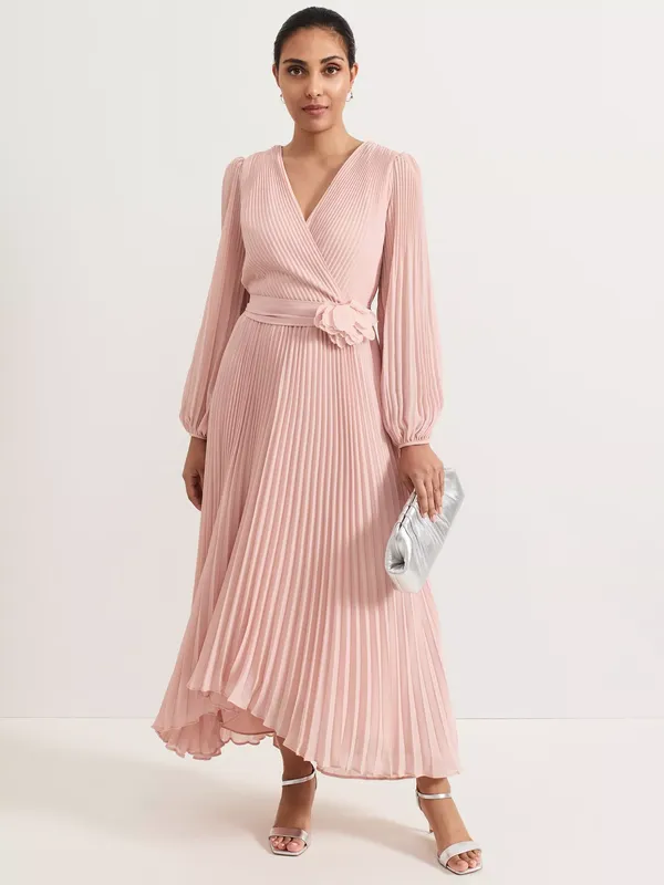 Phase Eight Petite Isadora Pleated Hanky Hem Maxi Dress, Pale Pink