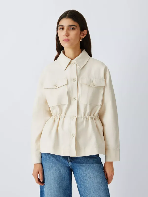 John Lewis Drawcord Waist Cotton Linen Blend Jacket, Off White