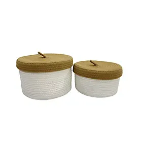 Flexi Storage Living White Polyester Storage basket & Lid (H)18cm (W)28cm (D)28cm, Set of 2
