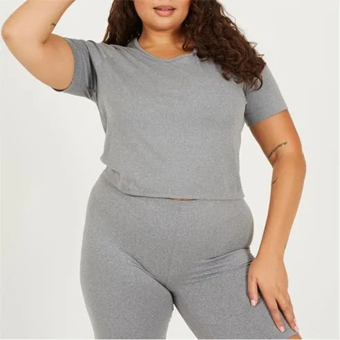 Brave Soul Womens Plus Size Cropped Round Neck T-shirt