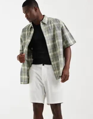 linen mix chino short in white