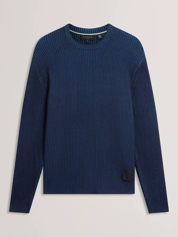 Ted Baker Timmno Crew Neck Ribbed Jumper, Navy