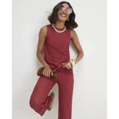 Red Crochet Tunic Top