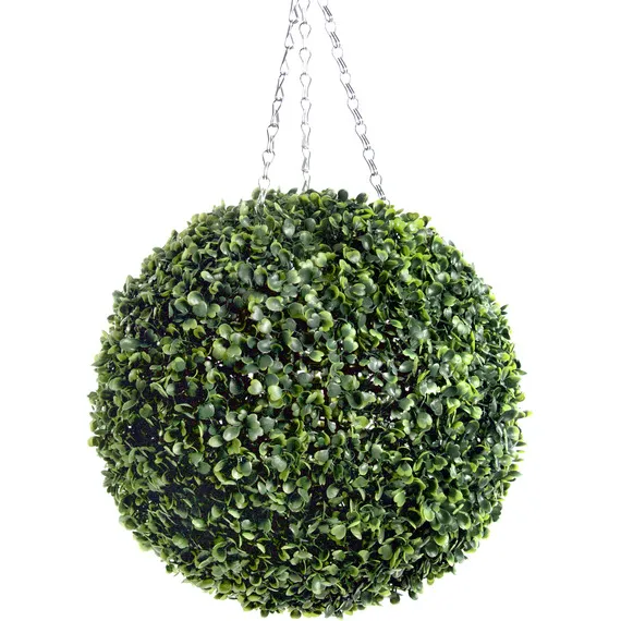 Best Artificial 28cm Green Boxwood Buxus Grass Hanging Basket Topiary Ball - Green