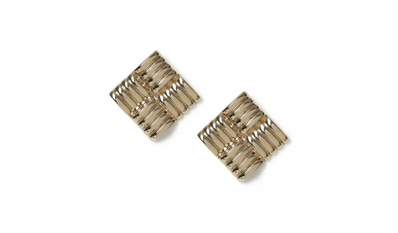 Freedom Gold-tone Square Ridged Stud Earrings