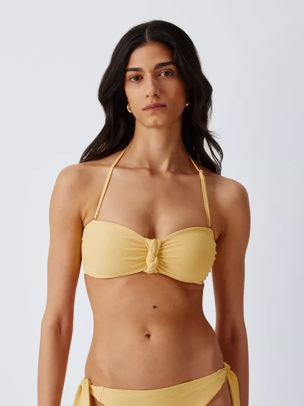John Lewis Cuba Textured Knotted Detail Bandeau Bikini Top, Yellow