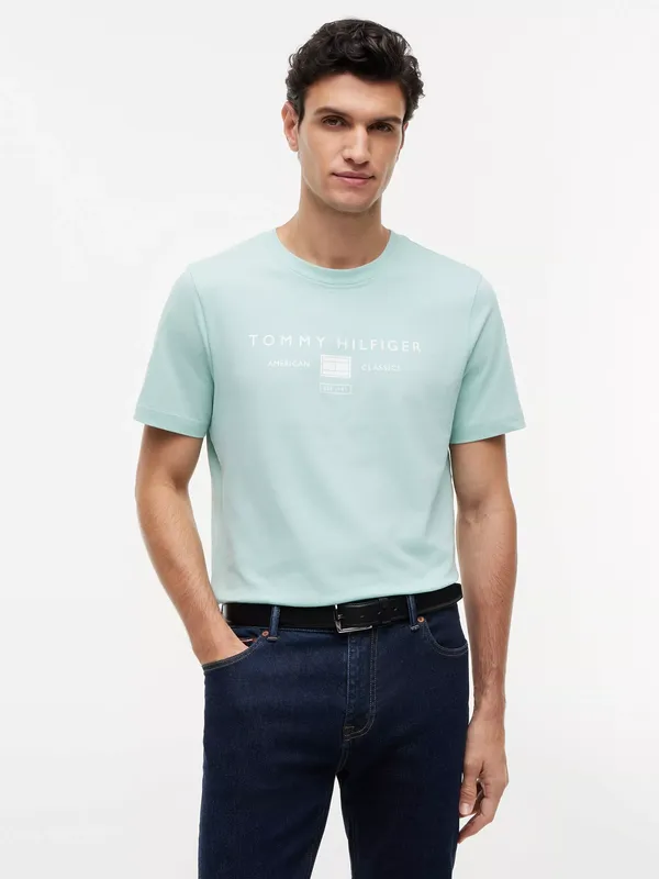Tommy Hilfiger Cotton Regular Fit Short Sleeve Logo Jersey T-Shirt, Light Green