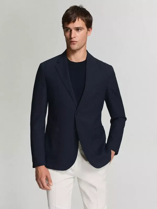 Mango Slim Fit Single Breasted Blazer, Navy