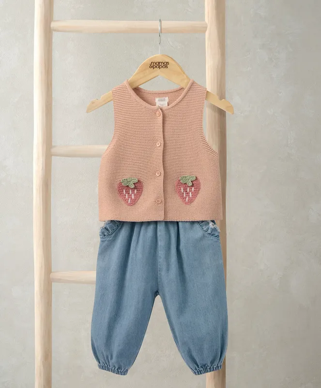 Mamas & Papas Knitted Waistcoat and Denim Trousers