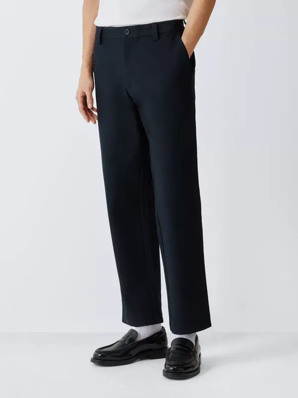 John Lewis Cotton Straight Fit Trousers, Sky Captain