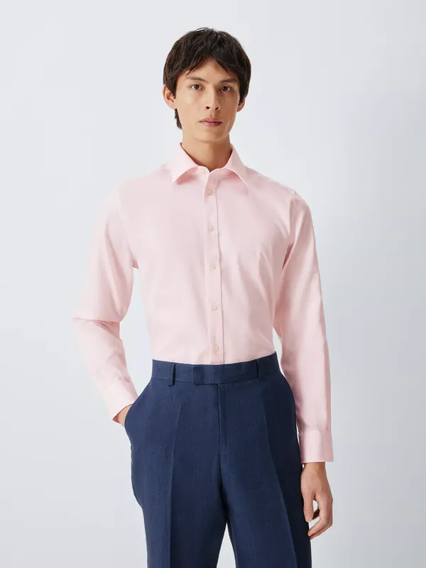 John Lewis Micro Dot Tailored Fit Crease Resistant Dobby Cotton Shirt, Pink