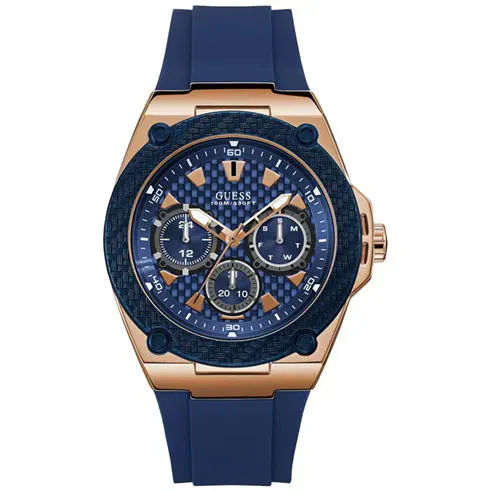 Guess Gents rose gold watch with blue strap