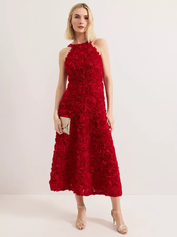 Phase Eight Collection 8 Angeline Rose Textured Dress, Red