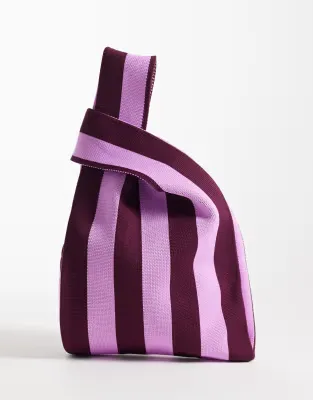 loop through clutch bag in pink and burg stripe