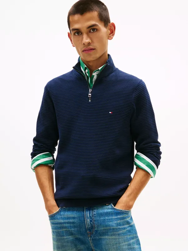 Tommy Hilfiger Seasonal Structured Cotton Quarter-Zip Sweatshirt, Dark Night Navy