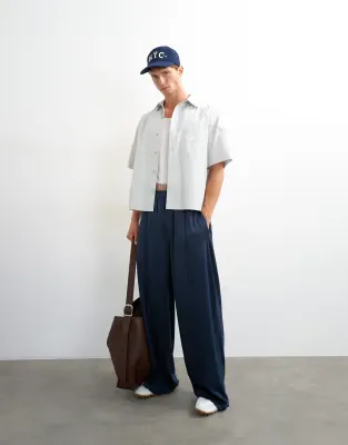 baggy fit stripe tricot jogger in navy