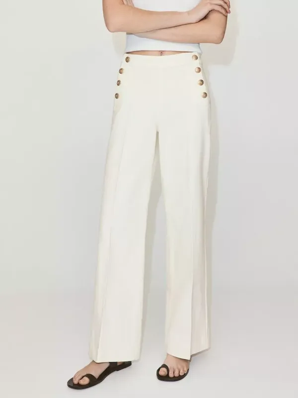 Mango Button Detail Wide Leg Jeans, White