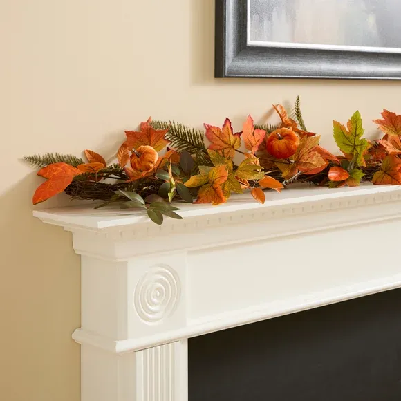 150cm Artificial Velvet Pumpkin & Foliage Garland