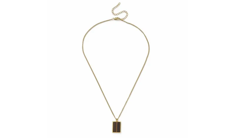 Uncommon Souls Gold Tone Tigerseye Square Pendant Necklace