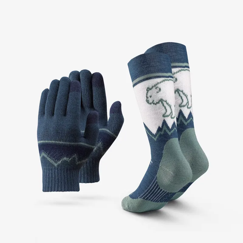 QUECHUA Kids’ gloves and socks set, 4-14 years - Limited Edition - Green