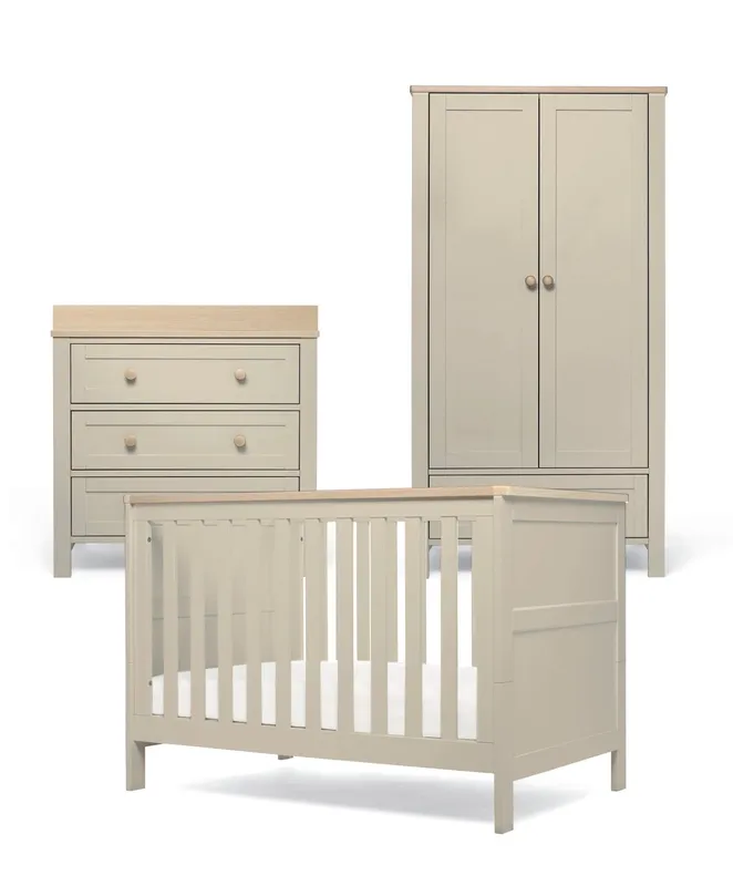 Mamas & Papas Wedmore 3 Piece Small Cotbed Range With Dresser Changer & Wardrobe - Cashmere/Oak