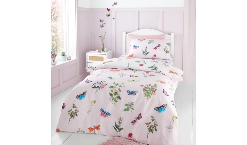 RHS Butterfly Garden White & Pink Kids Bedding Set