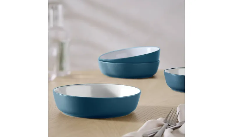Habitat Two Tone 4 Piece Stoneware Pasta Bowls -Navy & White