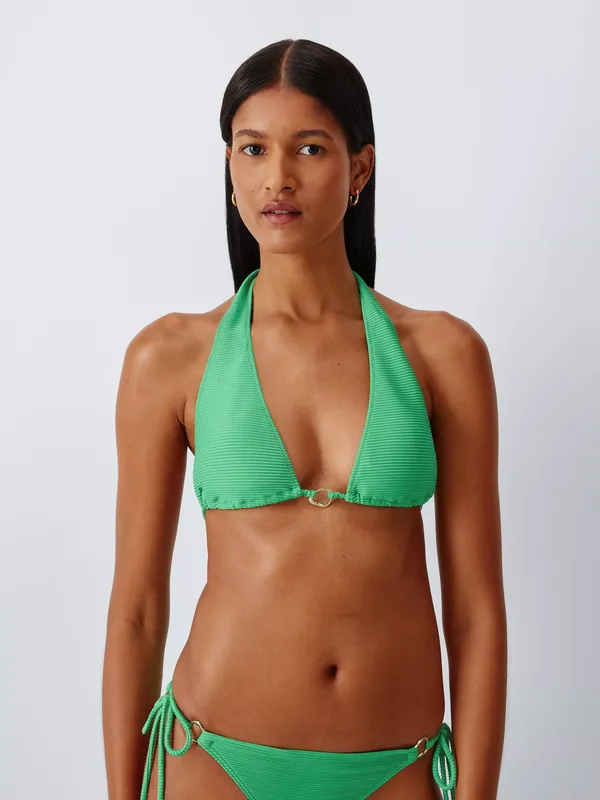 John Lewis Seychelles Textured High Apex Bikini Top, Green