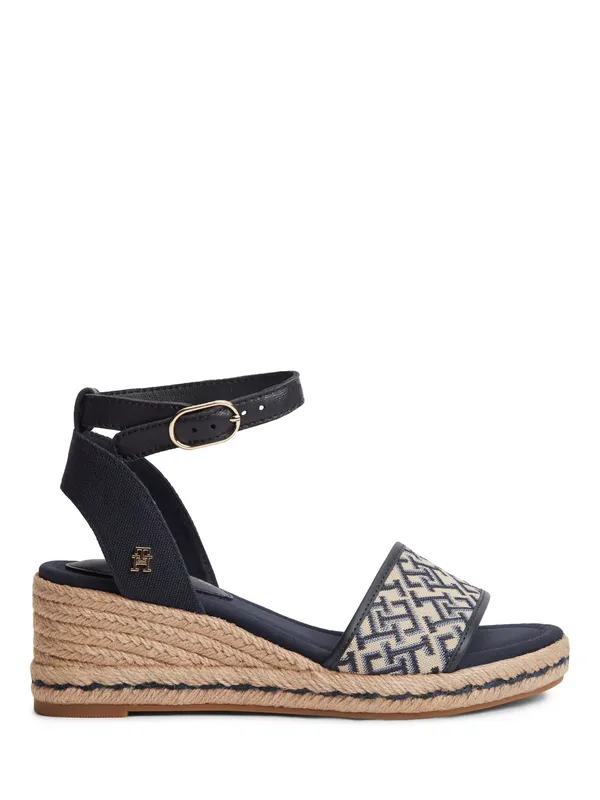 Tommy Hilfiger Logo Plaque Jacquard Wedge Heel Espadrille Sandals