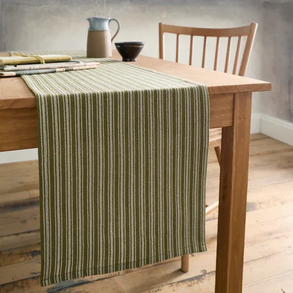 Salvage Green Reversible Striped Table Runner