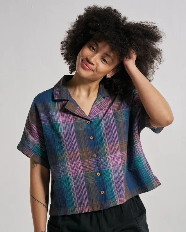 Passenger Clothing Arden Short Sleeve Shirt - Rich Navy Multi Check