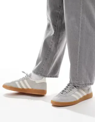 Handball Spezial trainers in grey and white with gum sole