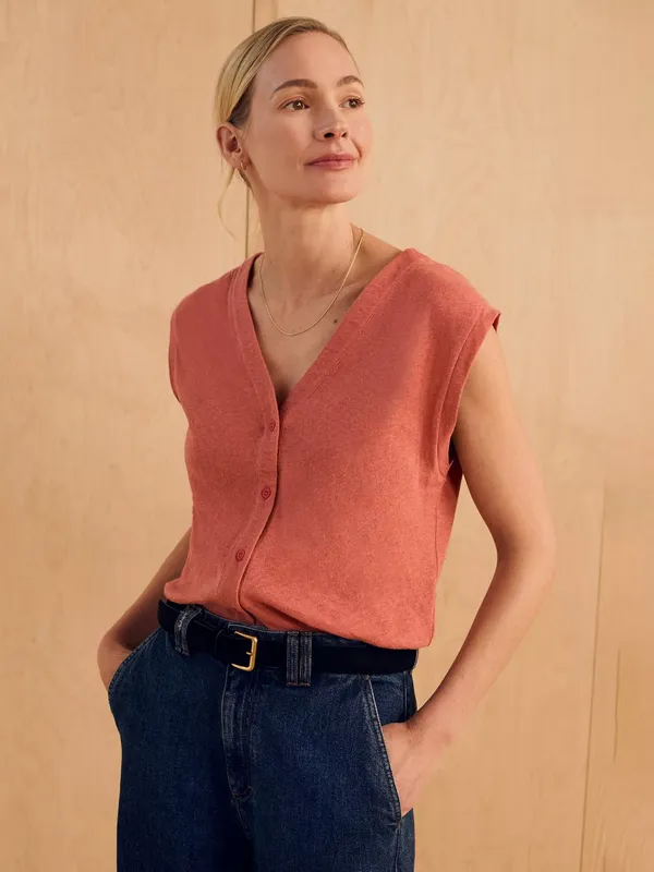 Celtic & Co. Button Through V-Neck Cotton Blend Top