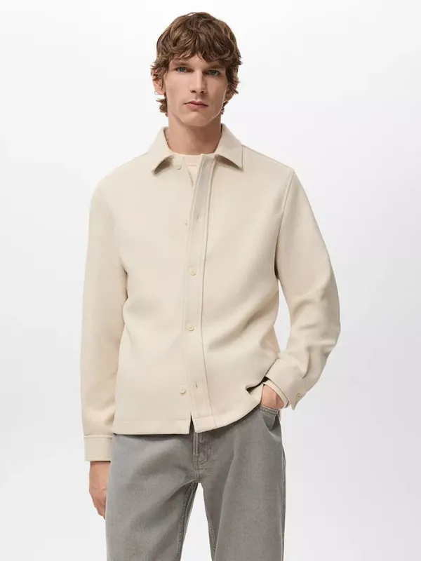 Mango Yale Wool Blend Button Down Jacket, Natural