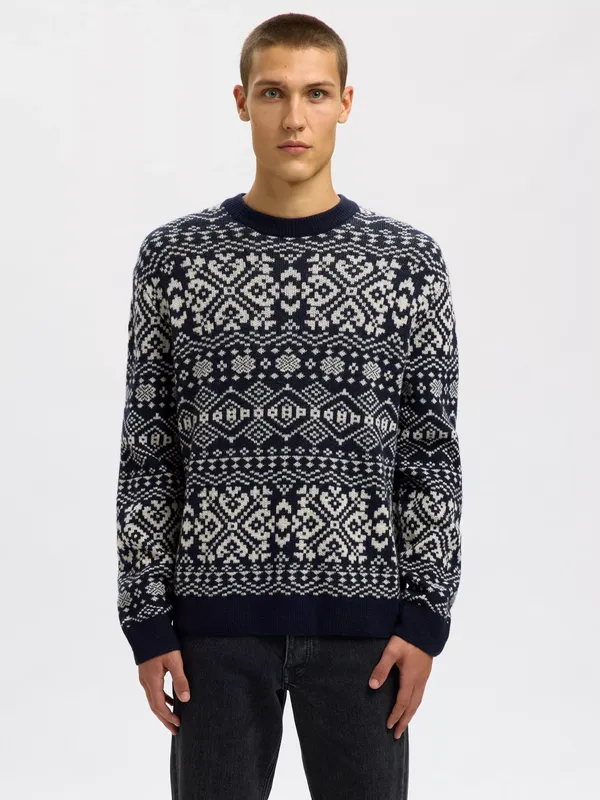 Selected Holger Crew Neck Wool Blend Jumper, Sky Captain Angora