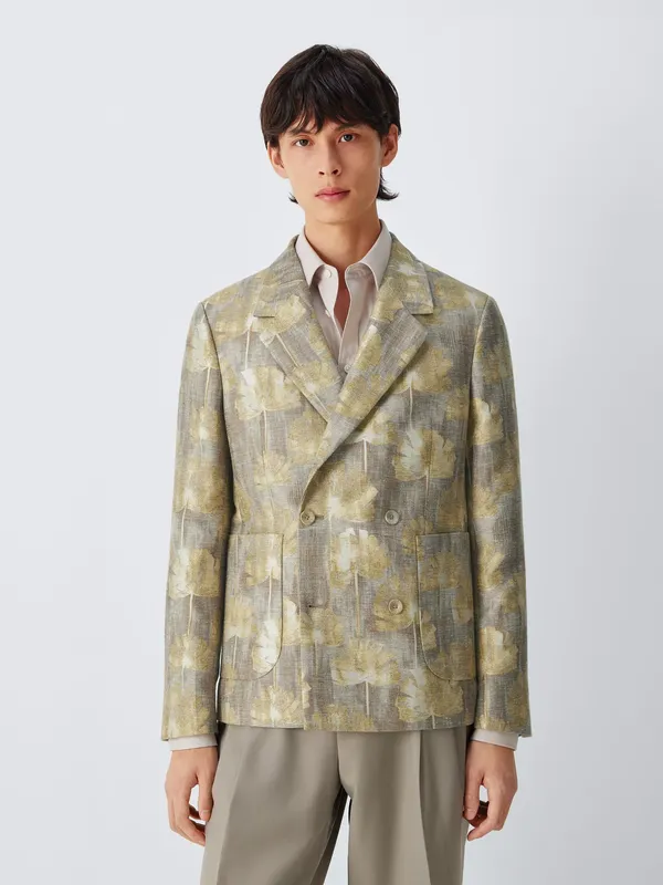 John Lewis Regular Fit Cotton Blend Floral Suit Jacket, Multi